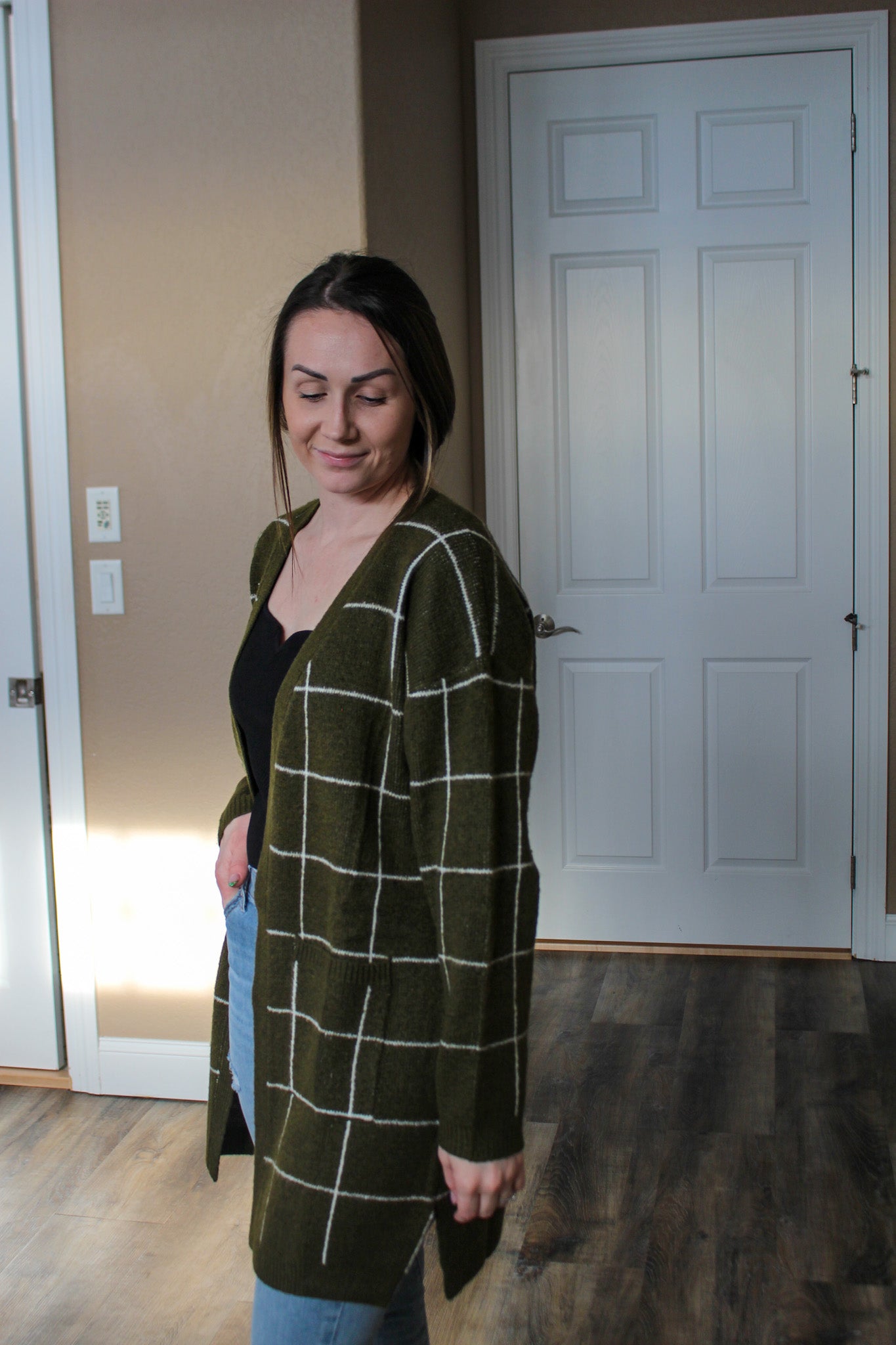 Elin Plaid Long Cardigan