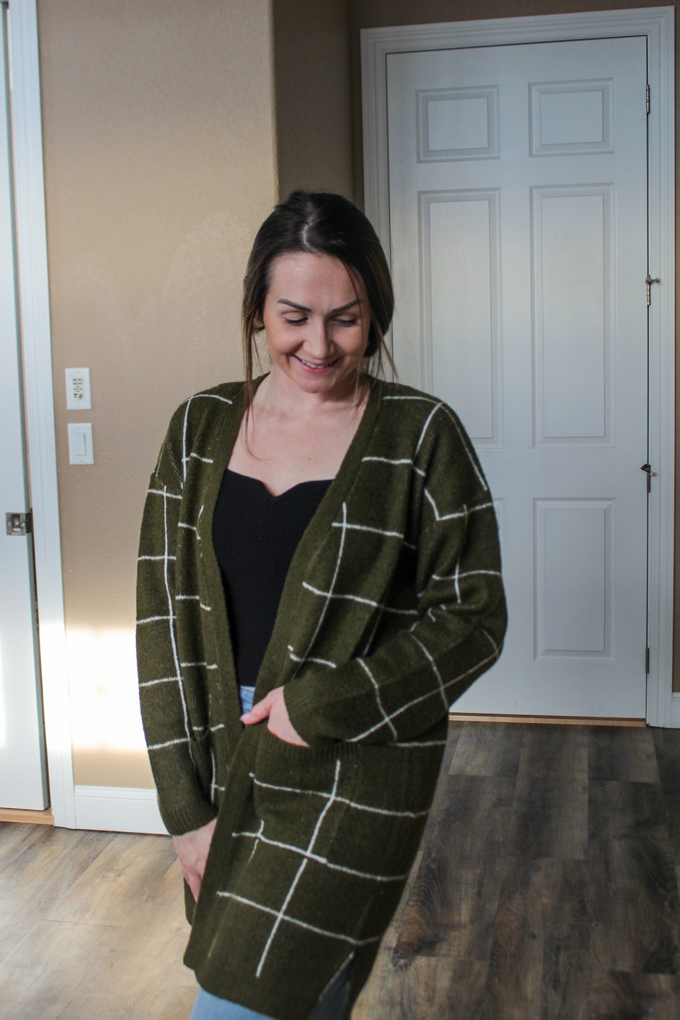 Elin Plaid Long Cardigan