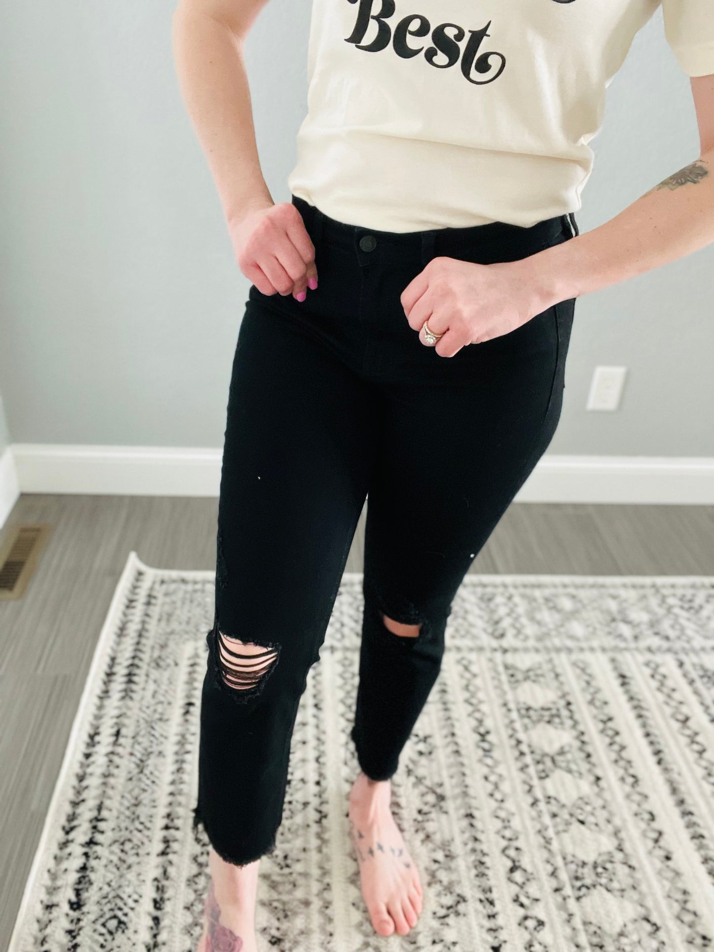 Black Leggings Under Ripped Jeans: Stay Warm + Look Cute - The Mom Edit